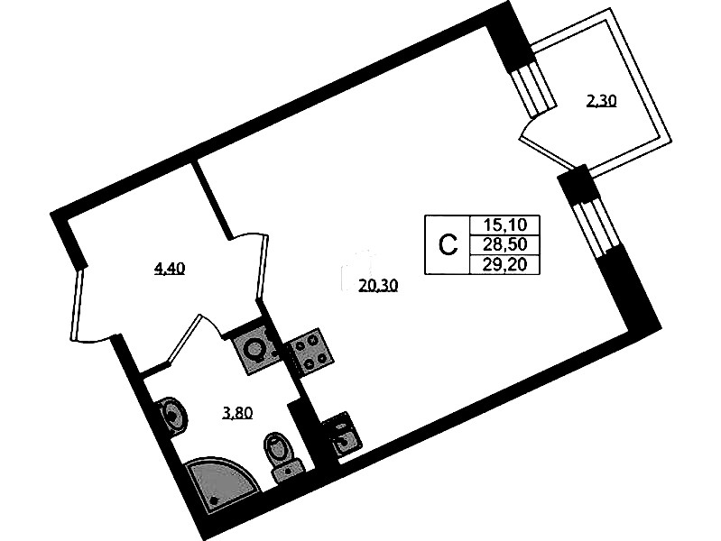 Квартира студия 29.2 м², 2/3 эт., ЖК «Экография»