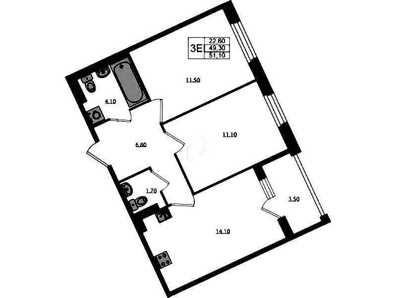 2-комнатная квартира 51.1 м², 2/3 эт., ЖК «Экография»