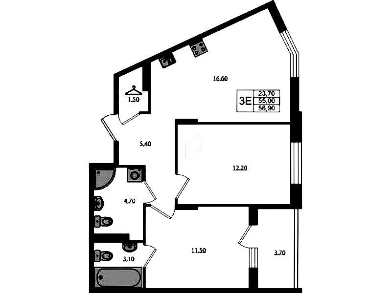 2-комнатная квартира 56.9 м², 2/3 эт., ЖК «Экография»