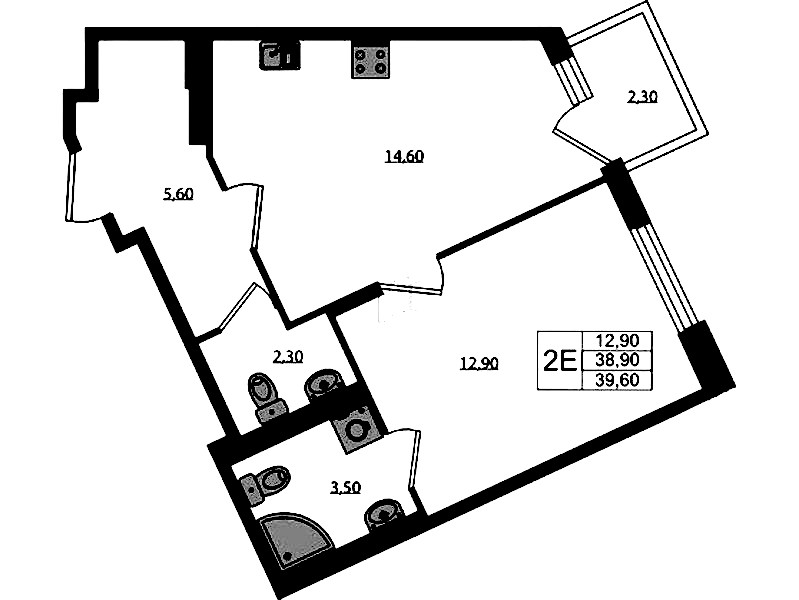 1-комнатная квартира 39.6 м², 3/3 эт., ЖК «Экография»