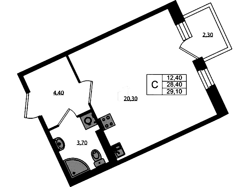 Квартира студия 29.1 м², 3/3 эт., ЖК «Экография»