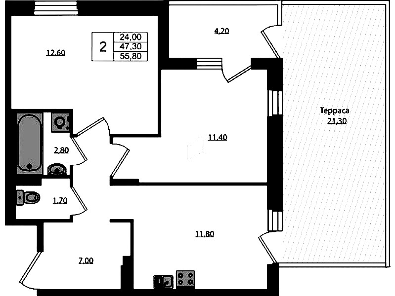 2-комнатная квартира 55.8 м², 1/3 эт., ЖК «Экография»