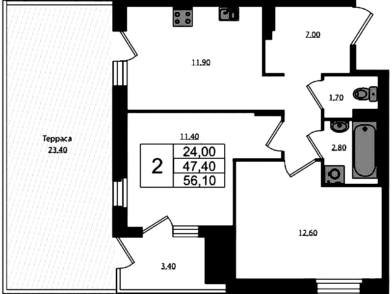 2-комнатная квартира 56.1 м², 1/3 эт., ЖК «Экография»