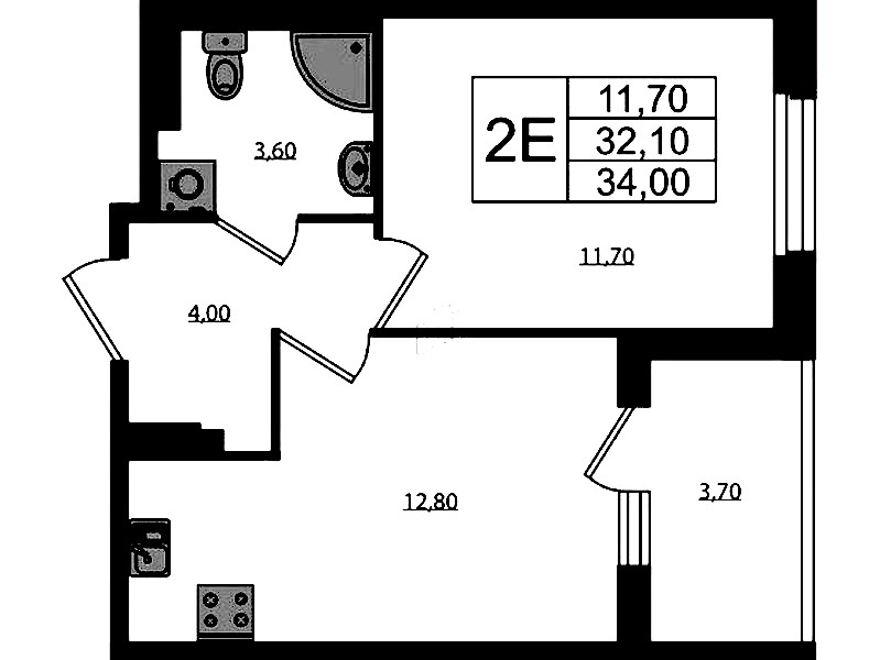 1-комнатная квартира 34 м², 2/3 эт., ЖК «Экография»