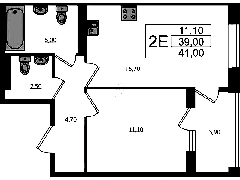 1-комнатная квартира 41 м², 3/3 эт., ЖК «Экография»