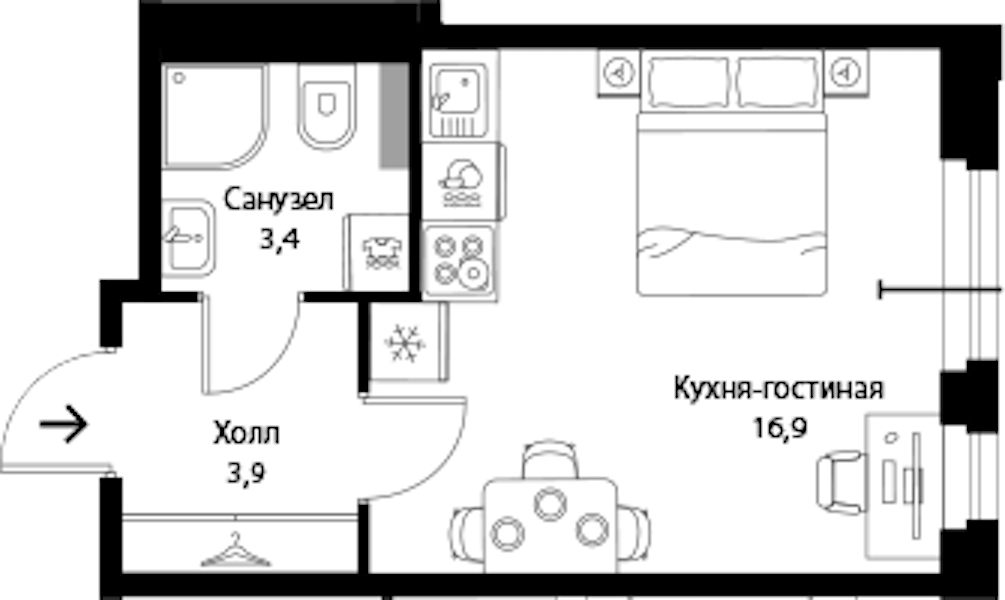 Квартира студия 24.2 м², 1/3 эт., ЖК «Экография»