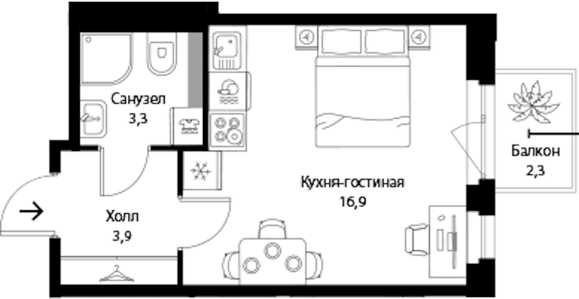 Квартира студия 24.8 м², 2/3 эт., ЖК «Экография»