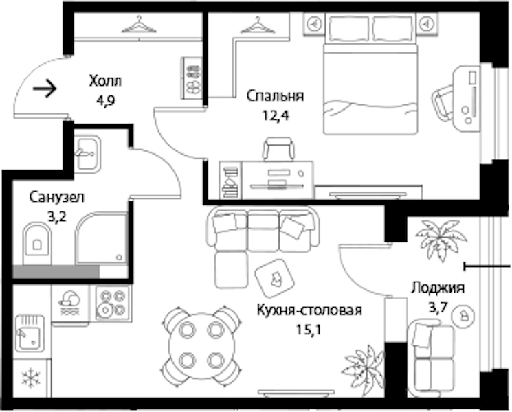 1-комнатная квартира 37.5 м², 2/3 эт., ЖК «Экография»