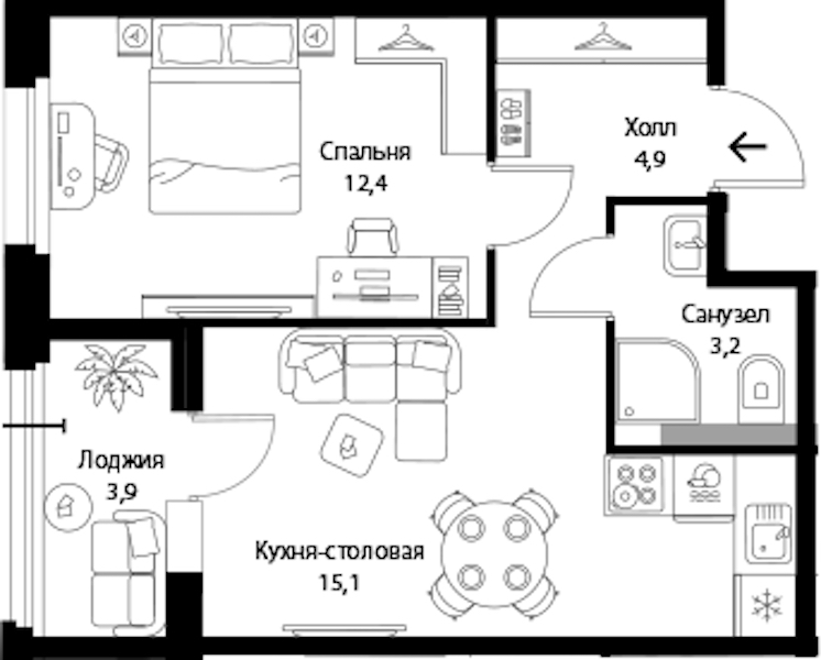 1-комнатная квартира 37.6 м², 2/3 эт., ЖК «Экография»