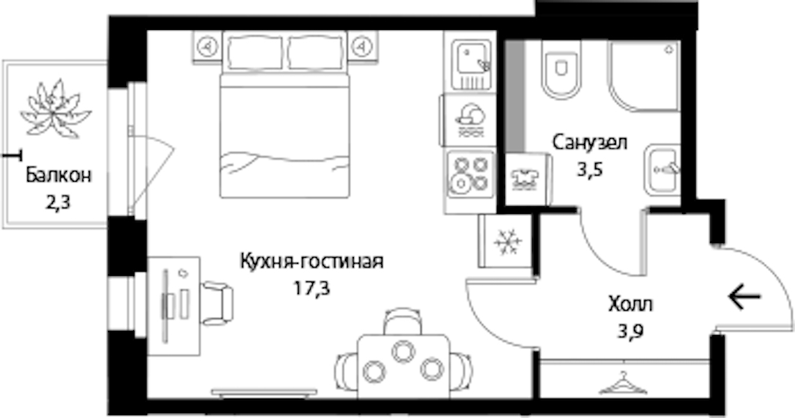 Квартира студия 25.4 м², 2/3 эт., ЖК «Экография»