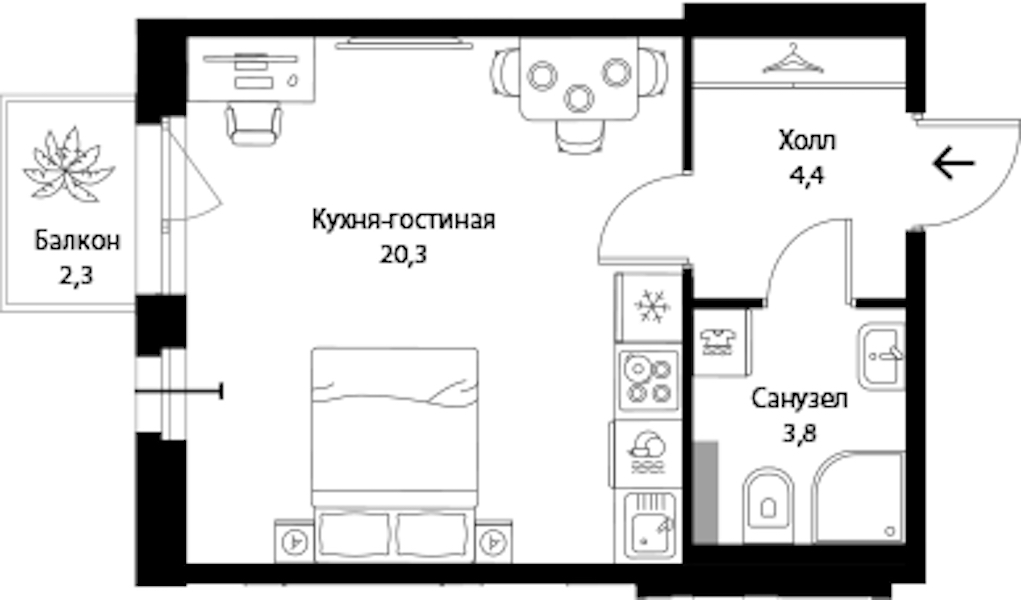 Квартира студия 29.2 м², 2/3 эт., ЖК «Экография»
