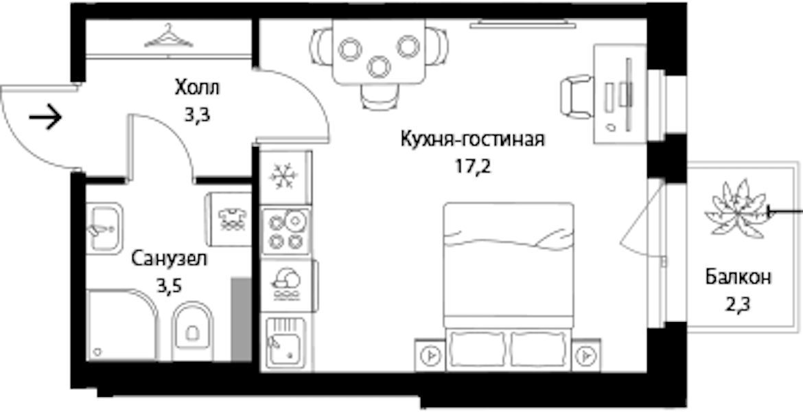 Квартира студия 24.7 м², 2/3 эт., ЖК «Экография»