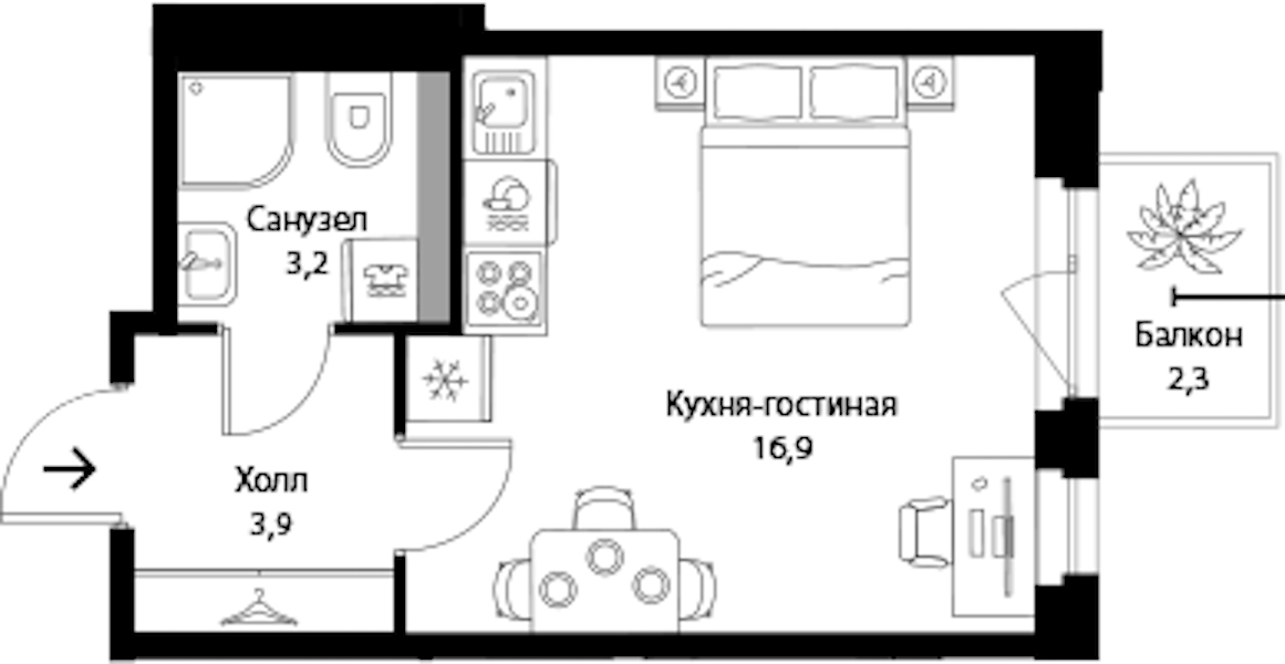 Квартира студия 24.7 м², 3/3 эт., ЖК «Экография»