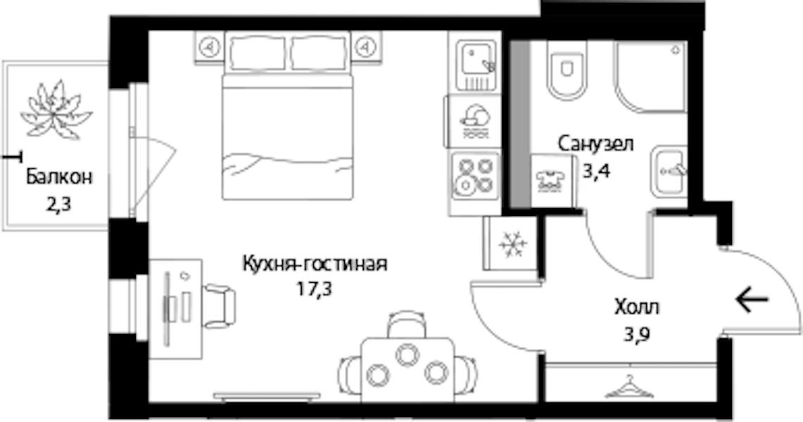 Квартира студия 25.3 м², 3/3 эт., ЖК «Экография»