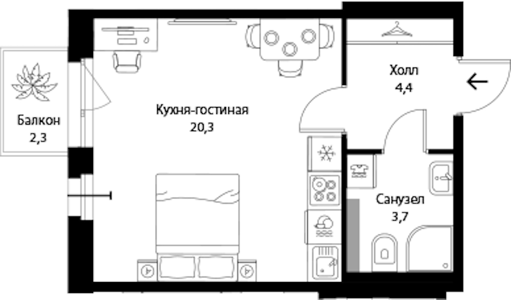 Квартира студия 29.1 м², 3/3 эт., ЖК «Экография»