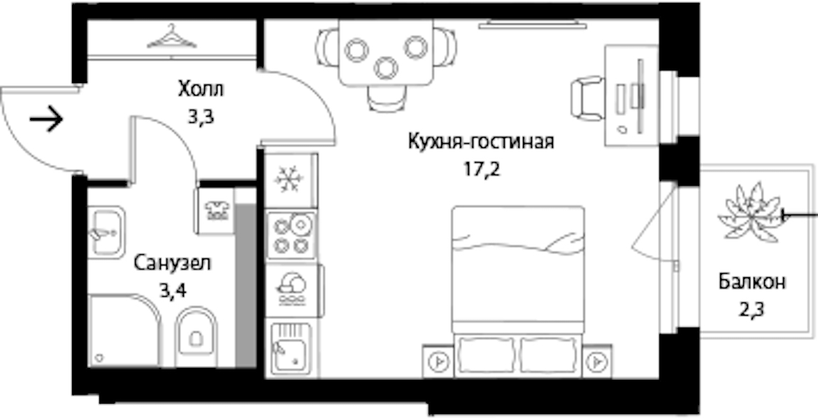 Квартира студия 24.6 м², 3/3 эт., ЖК «Экография»