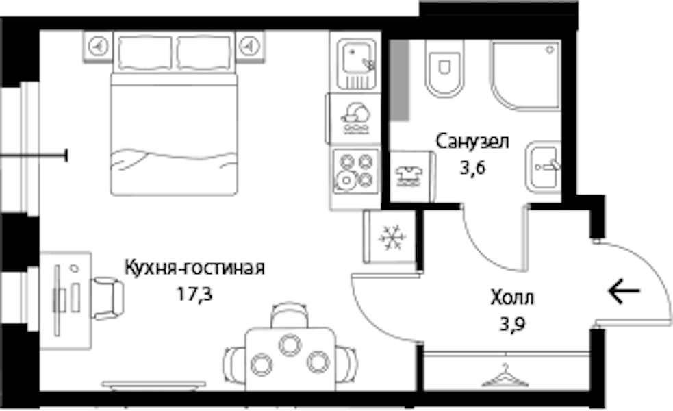 Квартира студия 24.8 м², 1/3 эт., ЖК «Экография»