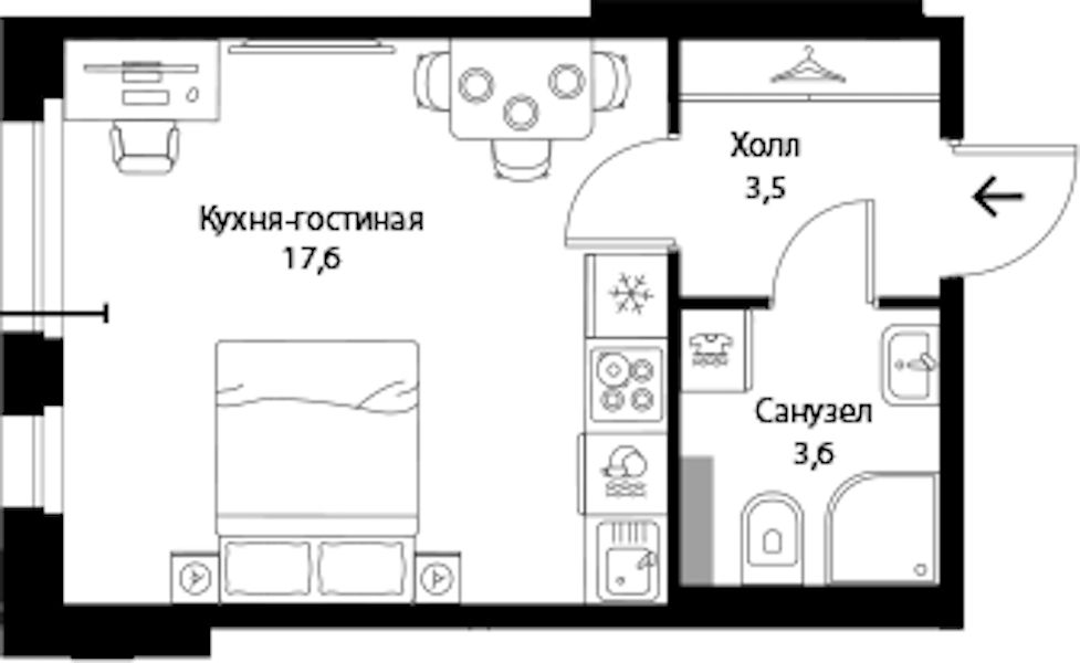 Квартира студия 24.7 м², 1/3 эт., ЖК «Экография»