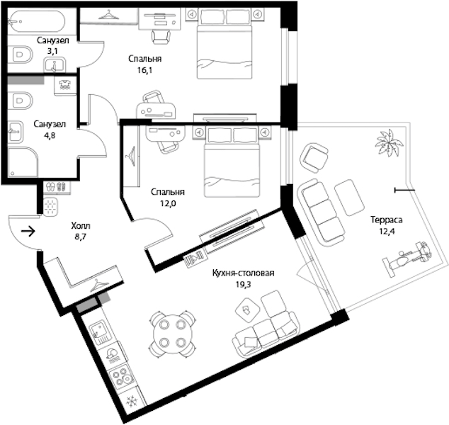 2-комнатная квартира 67.72 м², 1/3 эт., ЖК «Экография»