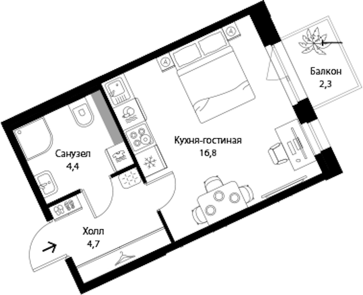 Квартира студия 26.59 м², 2/3 эт., ЖК «Экография»