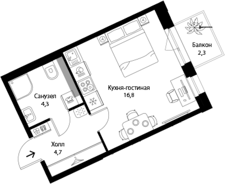 Квартира студия 26.49 м², 3/3 эт., ЖК «Экография»