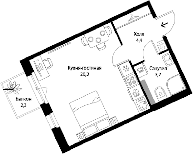 Квартира студия 29.09 м², 3/3 эт., ЖК «Экография»