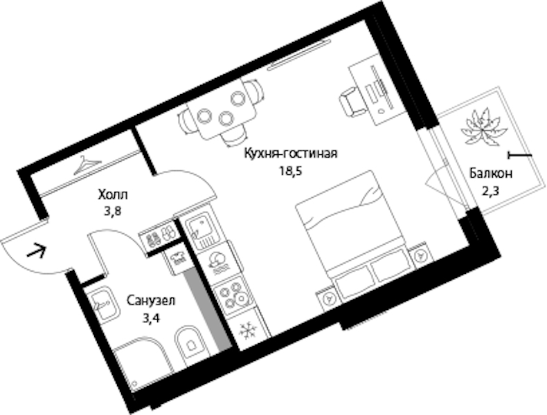 Квартира студия 26.39 м², 3/3 эт., ЖК «Экография»