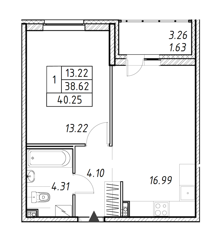 1-комнатная квартира 40.25 м², 2/12 эт., ЖК «Энфилд»
