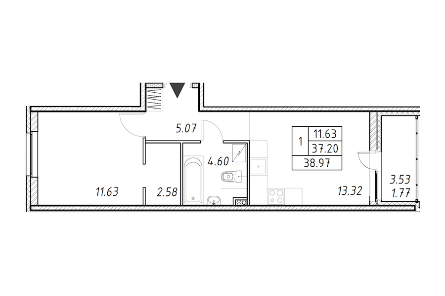 1-комнатная квартира 38.97 м², 2/12 эт., ЖК «Энфилд»
