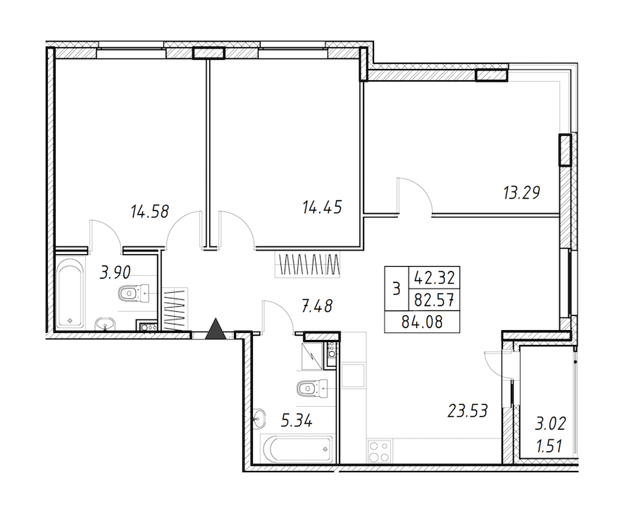 3-комнатная квартира 84.08 м², 2/12 эт., ЖК «Энфилд»