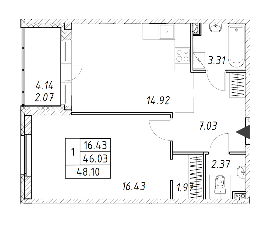 1-комнатная квартира 48.1 м², 2/12 эт., ЖК «Энфилд»