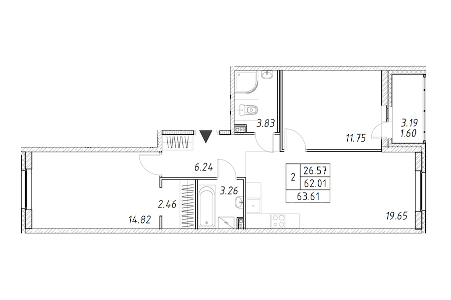 2-комнатная квартира 63.61 м², 2/12 эт., ЖК «Энфилд»