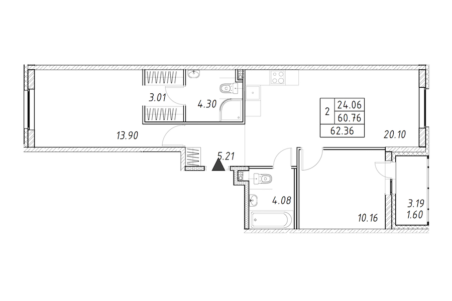 2-комнатная квартира 62.36 м², 2/12 эт., ЖК «Энфилд»