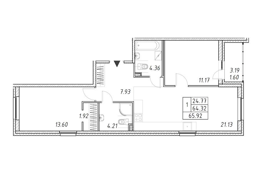 2-комнатная квартира 65.92 м², 2/12 эт., ЖК «Энфилд»