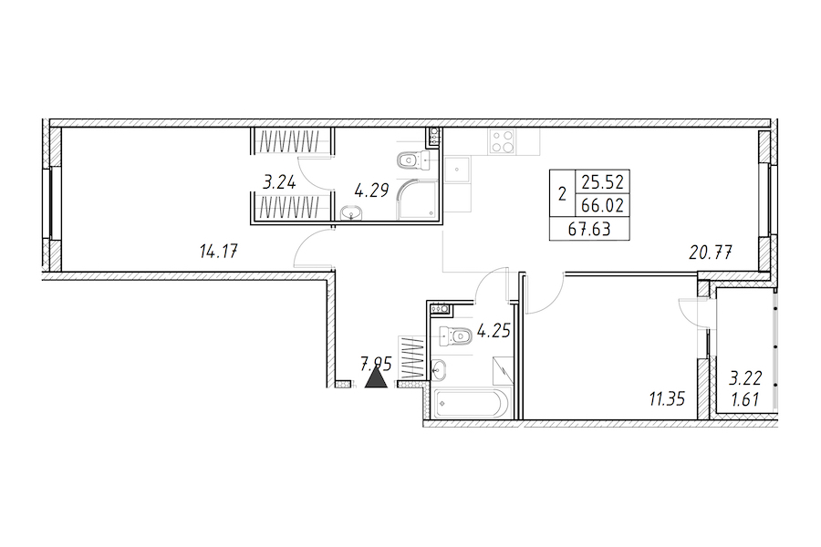 2-комнатная квартира 67.63 м², 2/12 эт., ЖК «Энфилд»