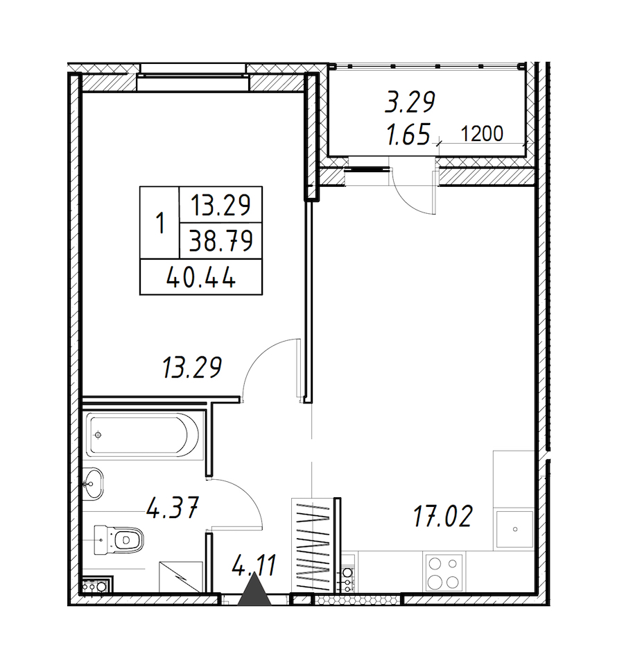 1-комнатная квартира 40.44 м², 5/12 эт., ЖК «Энфилд»