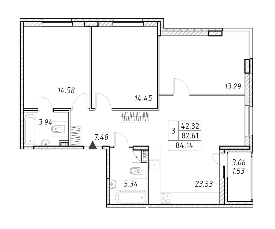 3-комнатная квартира 84.14 м², 4/12 эт., ЖК «Энфилд»