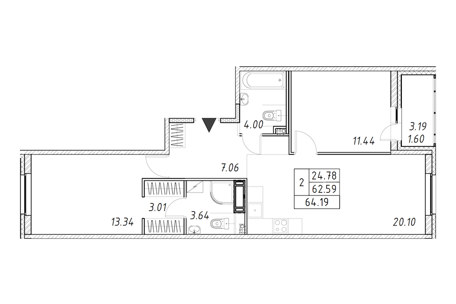 2-комнатная квартира 64.19 м², 3/12 эт., ЖК «Энфилд»