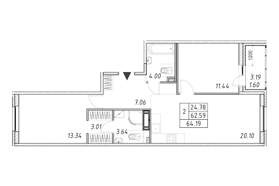 2-комнатная квартира 64.19 м², 5/12 эт., ЖК «Энфилд»