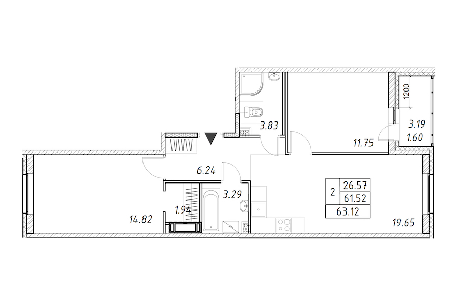 2-комнатная квартира 63.12 м², 6/12 эт., ЖК «Энфилд»