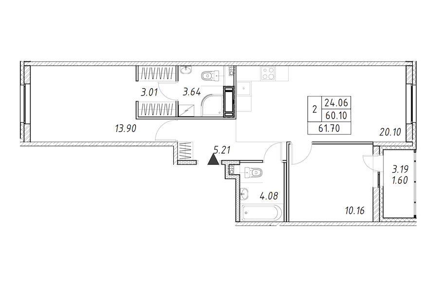 2-комнатная квартира 61.7 м², 4/12 эт., ЖК «Энфилд»