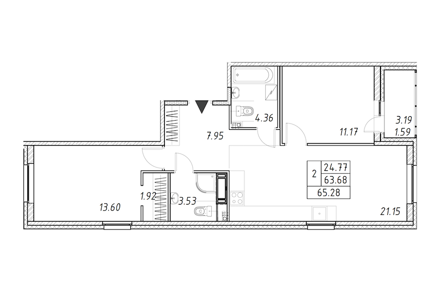 2-комнатная квартира 65.28 м², 3/12 эт., ЖК «Энфилд»
