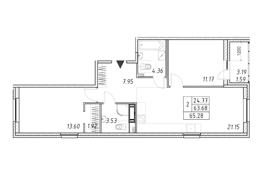 2-комнатная квартира 65.28 м², 9/12 эт., ЖК «Энфилд»