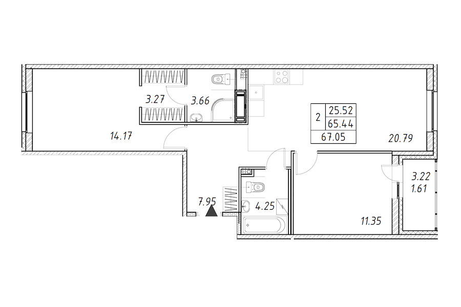 2-комнатная квартира 67.05 м², 4/12 эт., ЖК «Энфилд»