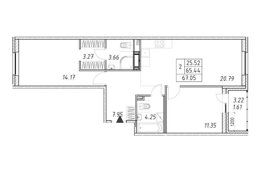 2-комнатная квартира 67.05 м², 10/12 эт., ЖК «Энфилд»