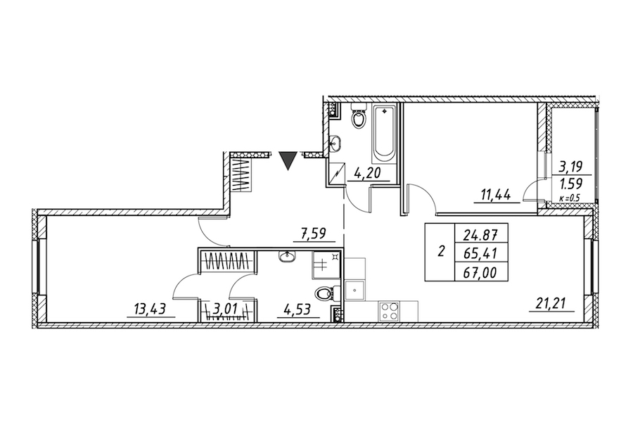2-комнатная квартира 67 м², 2/12 эт., ЖК «Энфилд»