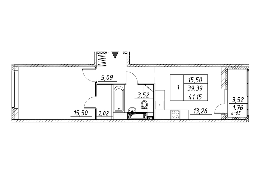 1-комнатная квартира 41.15 м², 12/12 эт., ЖК «Энфилд»