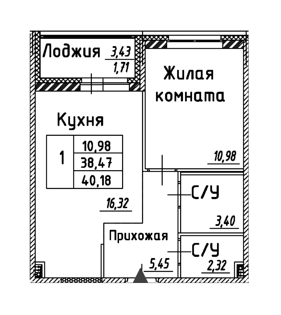 1-комнатная квартира 40.18 м², 4/12 эт., ЖК «Энфилд»