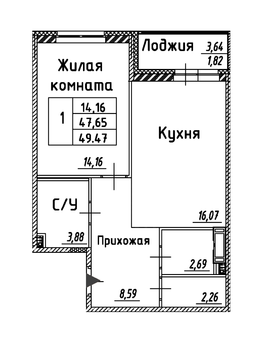 1-комнатная квартира 49.97 м², 11/12 эт., ЖК «Энфилд»