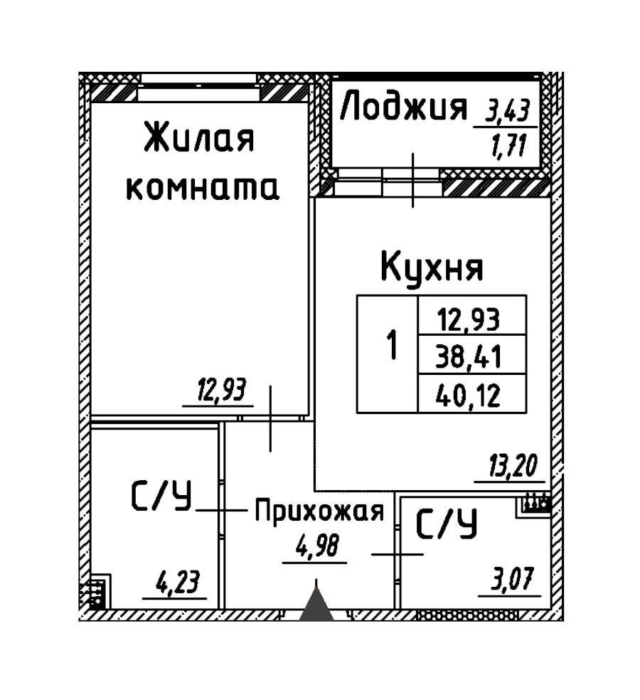 1-комнатная квартира 40.12 м², 10/12 эт., ЖК «Энфилд»